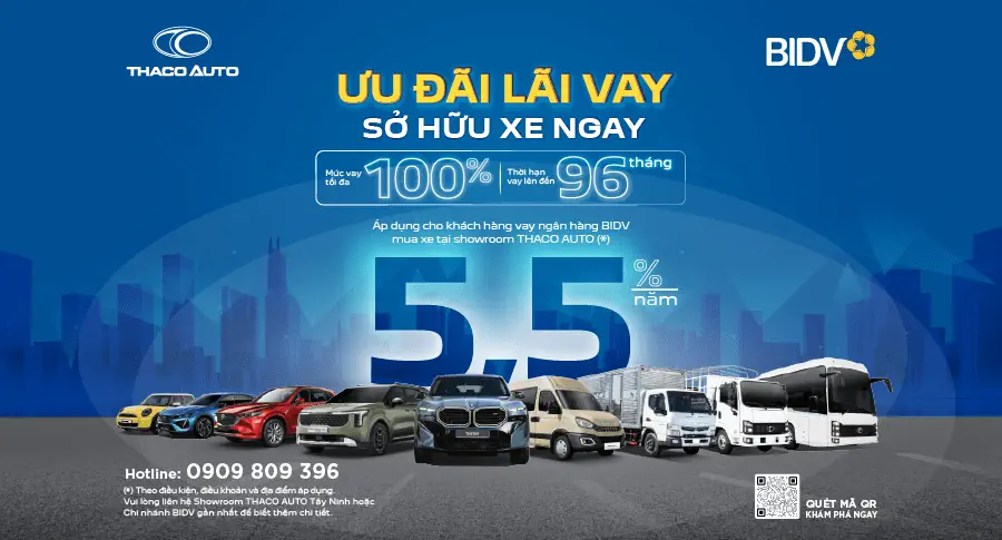 THACO AUTO hợp tác BIDV triển khai gói vay mua xe ưu đãi đến 100% giá trị xe, lãi suất chỉ từ 5,5%/năm