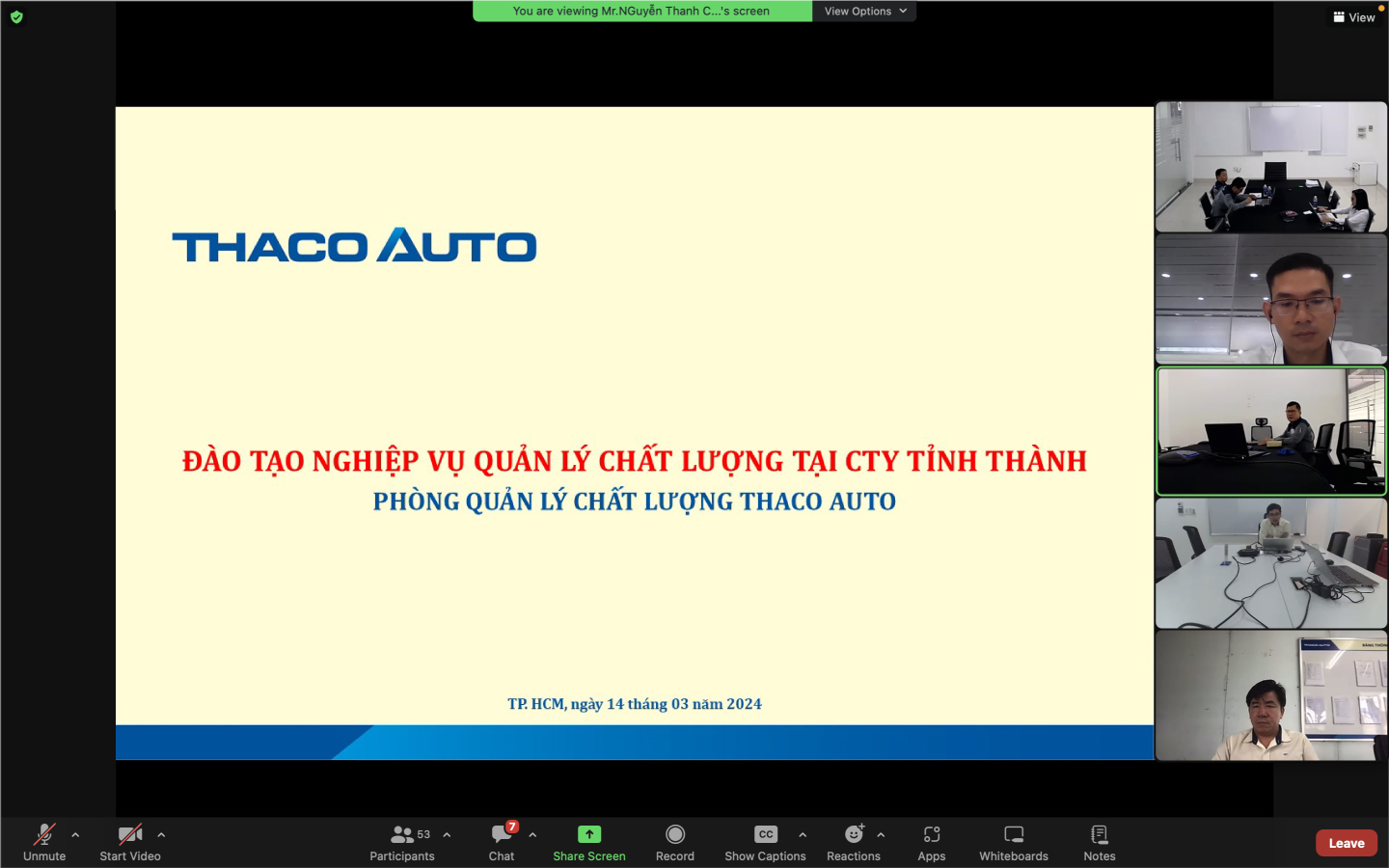 THACO AUTO Tây Ninh tham gia chương trình đào tạo “Nghiệp vụ quản lý chất lượng xe cho nhân sự Quản lý Chất lượng Công ty tỉnh thành”