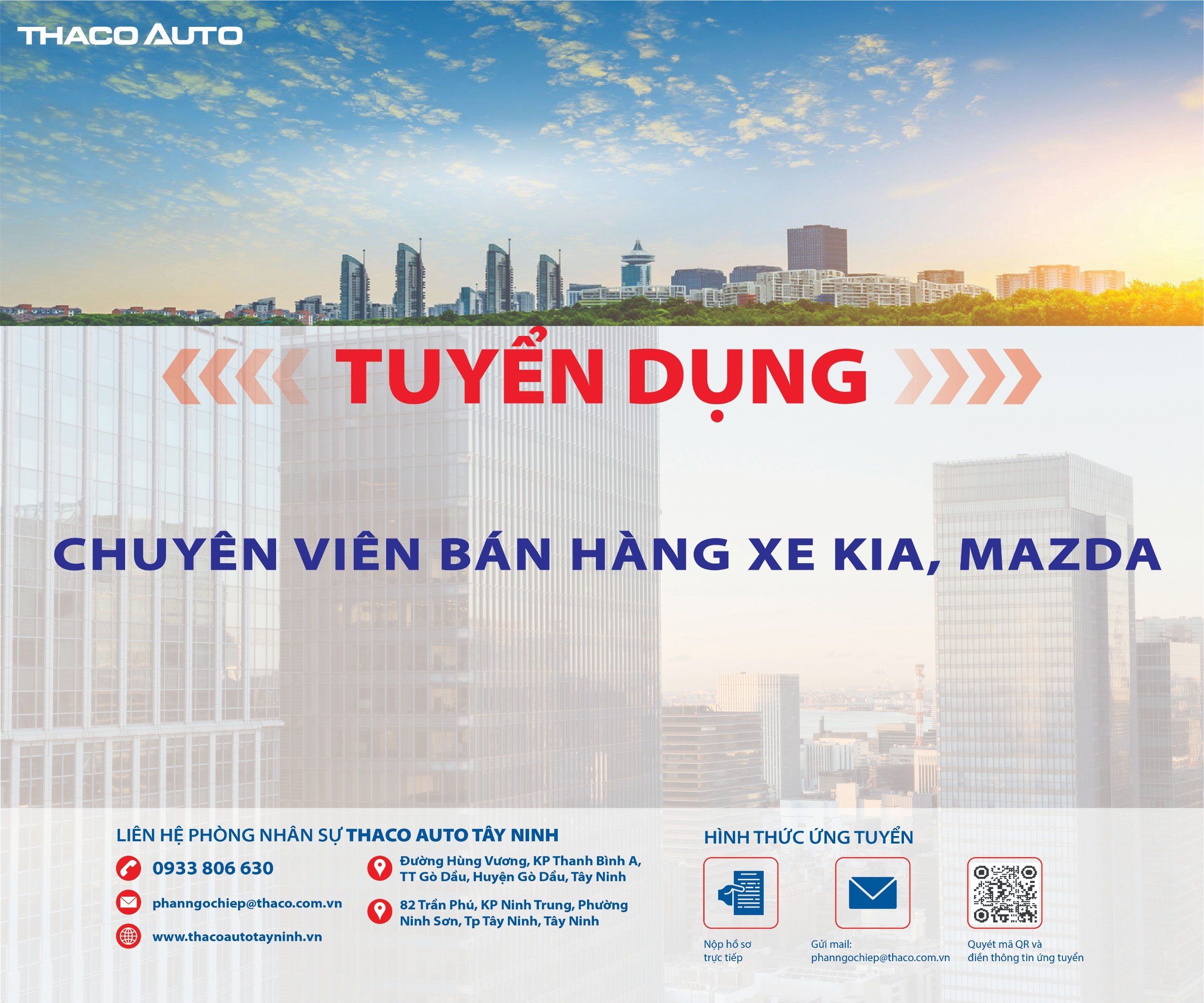 THACO AUTO Tây Ninh tuyển dụng Chuyên viên bán hàng xe KIA, MAZDA Tháng 3/2024